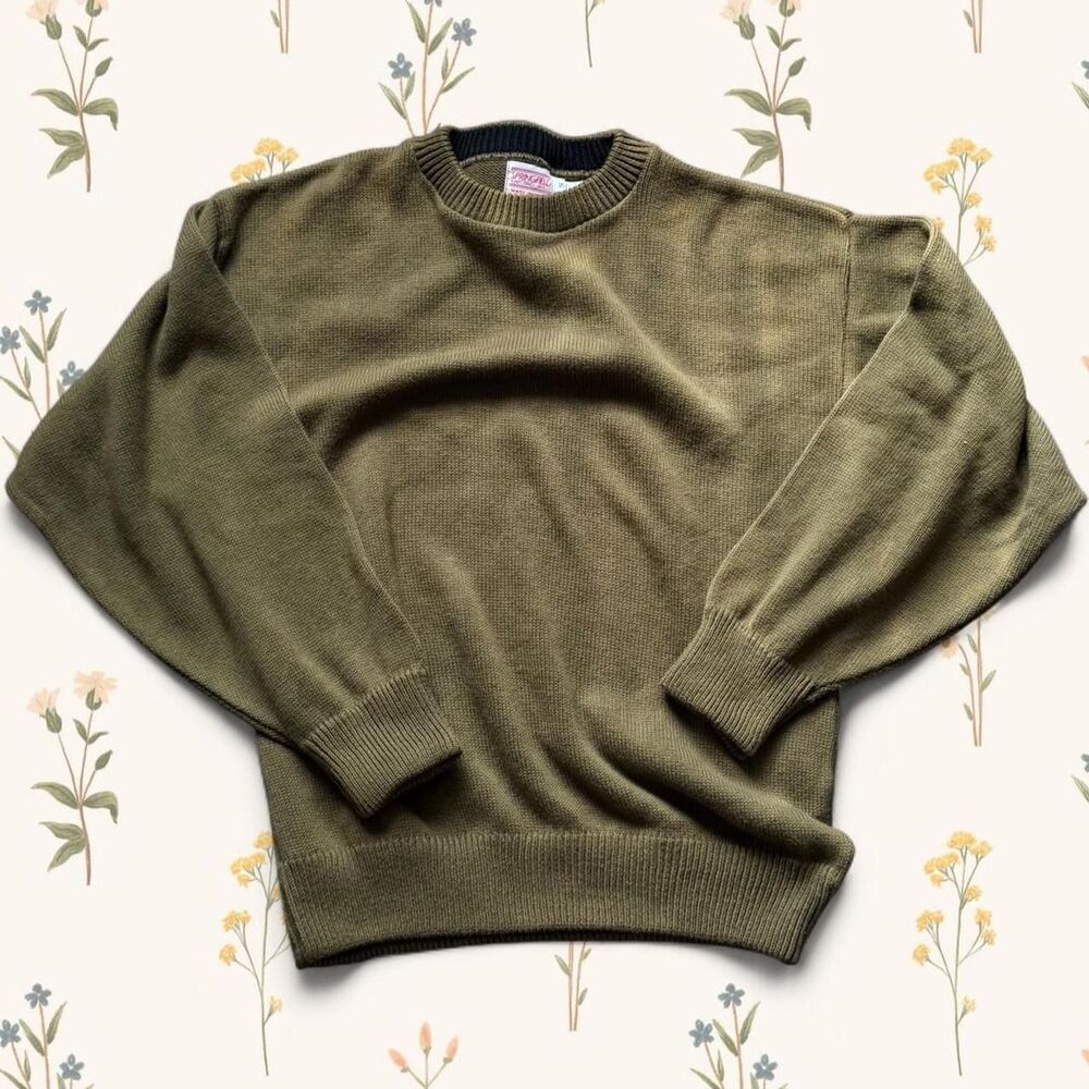 Vintage Cotton Knit Sweater Springfield Knitting Mills Olive Small